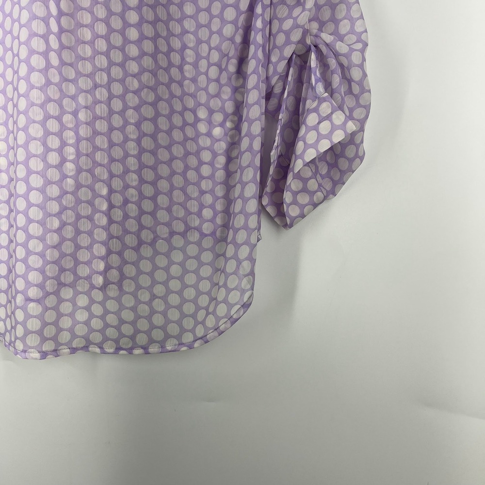 Kut from the Kloth Womens XL Lavender Polka Dot‎ Roll Tab Sleeve Blouse Purple - Picture 9 of 15